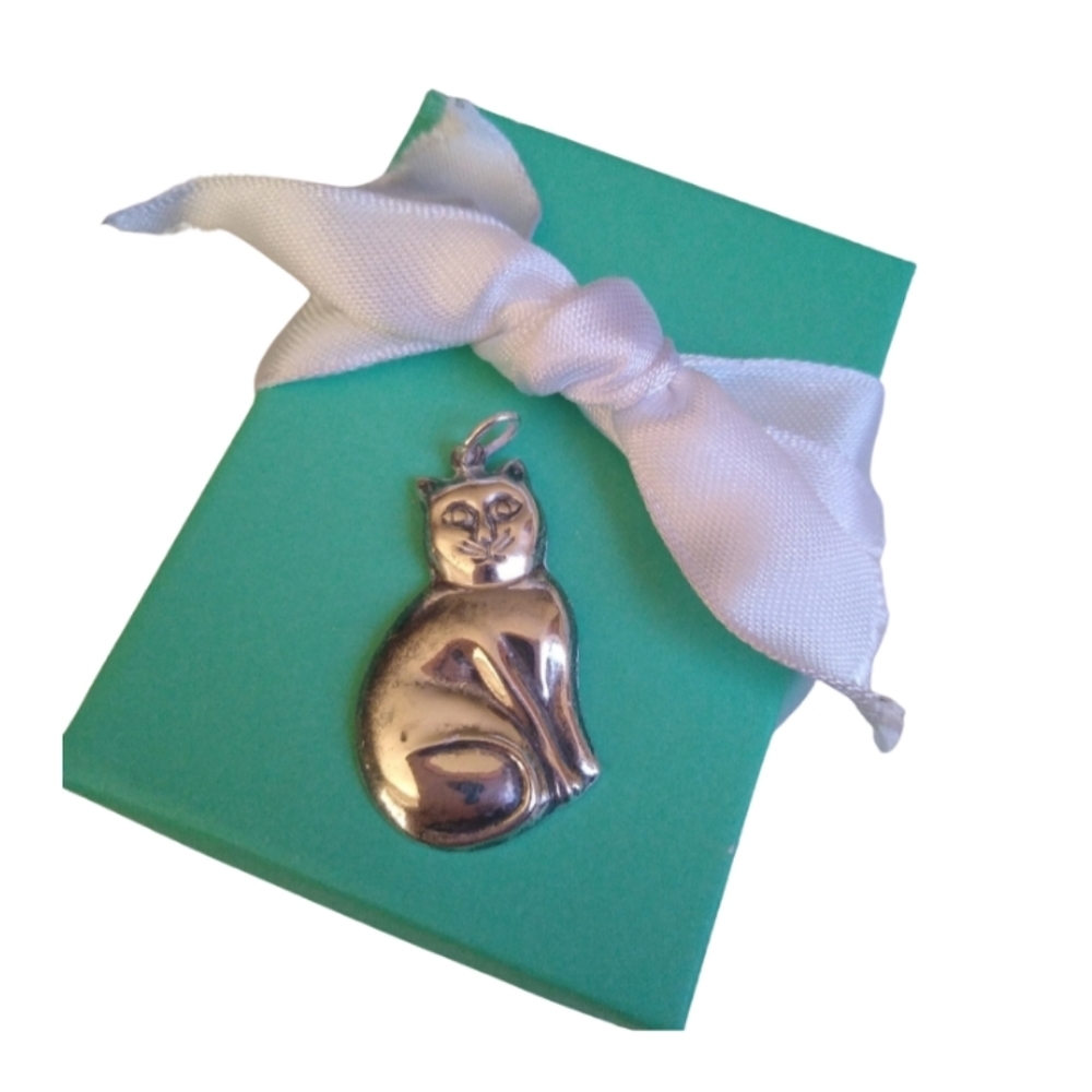 Signed NF Sterling Silver Cat Kitty 925 Pendant